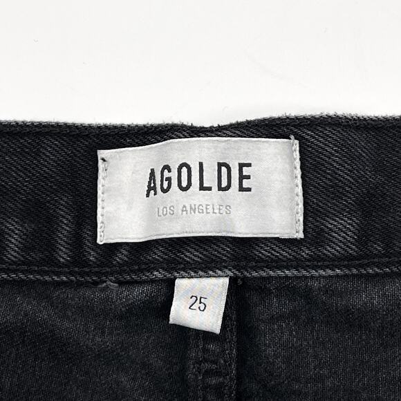 AGOLDE Parker High Rise Distressed Denim Shorts Black Vortex Size 25 - Picture 3 of 5